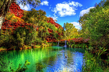Pretty lake, Stones, Grass, Trees, Lake, Clouds, Sky HD wallpaper