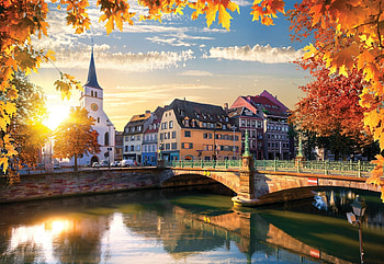 Strasbourg Sundown, sky, river, leaves, colors, bridge, autumn HD wallpaper