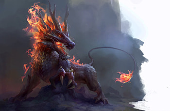 Dragon, shudong xiao, white, black, fantasy, luminos, orange, fire HD wallpaper