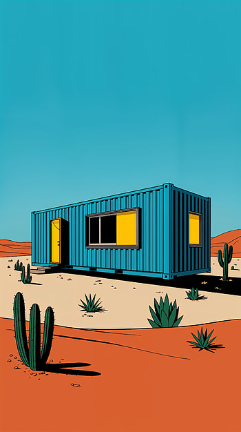 Desert Container House — , desert, cactus HD phone wallpaper