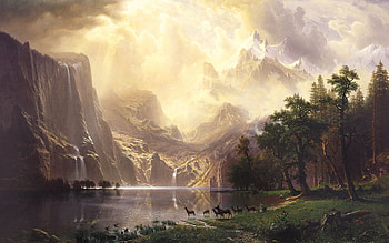 Landscape, Rivers, Mountains, Deers HD wallpaper