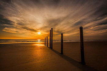 Golden Sunset, sand, landscape, sea view, beautiful, sunrise, beach, scenery, nature, sky, splendor, sun, sunset, ocean HD wallpaper