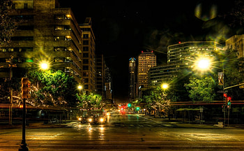 street at night in austin texas r, night, city, lights, street, r, buses HD wallpaper