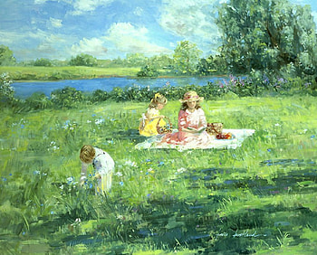 Family Picnic, oil painting, people, family, picnic HD wallpaper