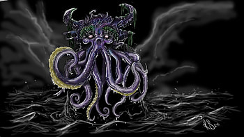 1 fantasy art dark monster creature octopus ocean sea storm sky clouds waves cthulhu | HD wallpaper