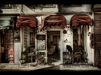 Building, Cafe HD wallpaper