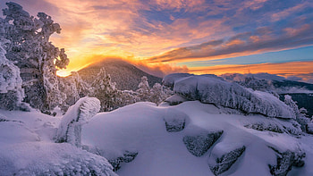 Guadarrama mountains, Spain, sky, hills, sunset, snow, colors, landscape HD wallpaper
