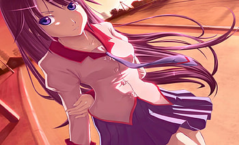 Hitagi, purple, cool, bakemonogatari HD wallpaper