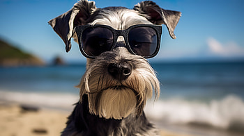 Schnauzer Dog On The Beach, dog, sunglasses, Animal, schnauzer HD wallpaper