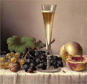 Peter Joseph Wilms (1814-1892). vintage Still Life, still life, grape, fruit, peter joseph wilms, wine HD wallpaper