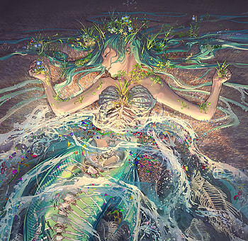 Once upon a sea, yuumei, fantasy, girl, vara, wenqing yan, siren, blue, mermaid, summer, yellow, green HD wallpaper