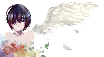 Winged Girl, wings, white, anime, flowers, girl HD wallpaper