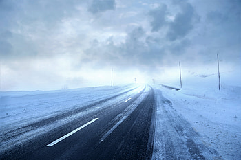 Winter storm, clouds, road, landscape HD wallpaper