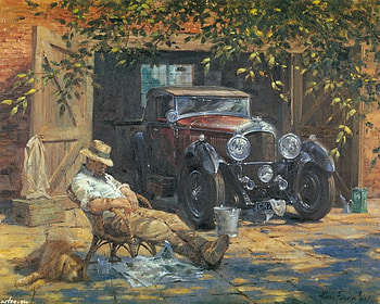 Alan Fearnley art, shadow, art, car, man, sleeping, alan fearnley, painting, garage, hat HD wallpaper