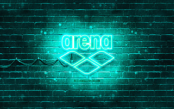 Arena turquoise logo, , turquoise brickwall, Arena logo, brands, Arena neon logo, Arena HD wallpaper