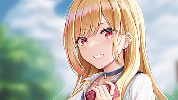 Red Eyes Marin Kitagawa Blue Sky Background My Dress-Up Darling HD wallpaper