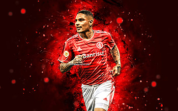 Paolo Guerrero, , 2021, Internacional FC, peruvian footballers, Jose Paolo Guerrero Gonzales, soccer, SC Internacional, Brazilian Serie A, football, red neon lights, Paolo Guerrero Internacional, Paolo Guerrero HD wallpaper