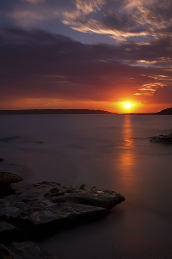 Nature, Sunset, Stones, Sea, Horizon HD phone wallpaper