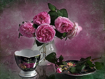 Still life, pink, roses, nature, flowers HD wallpaper