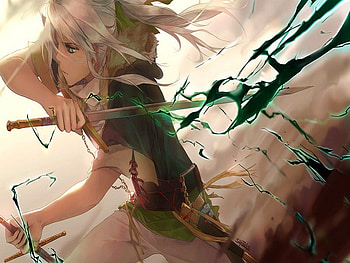 Green Lightning, White Hair, Swords, Anime, Original, Cute, Dark, Boy, shilin, Long Hair HD wallpaper
