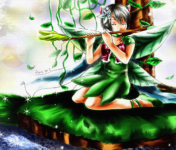 Green Cat Forest, cat, anime, forest, green HD wallpaper