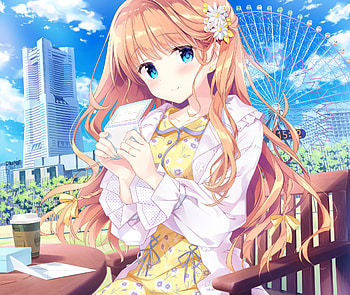 Cute, anime girl, blue eyes HD wallpaper