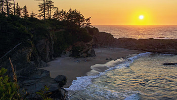 Coos Bay - Oregon, sea, trees, colors, sky, rocks, sunset, usa HD wallpaper