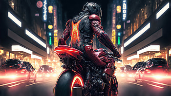 The Cyberpunk Vigilante, cyberpunk, biker, artist, artwork, digital-art HD wallpaper