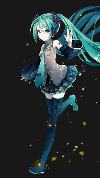 Hatsune Miku, tie, heads, aqua eyes, aqua hair, long hair, twintails, thigh highs, Hatsune Miku, Anime, Vocaloid HD phone wallpaper
