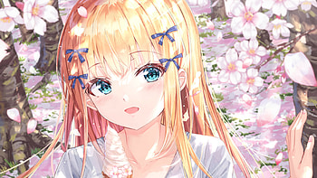 Blue Eyes Blonde Anime Girl Flowers Background Anime Girl HD wallpaper