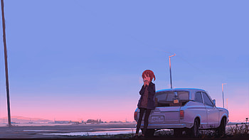 Anime Girl Car Drinking Coffee, anime, artwork, artist, digital-art HD wallpaper