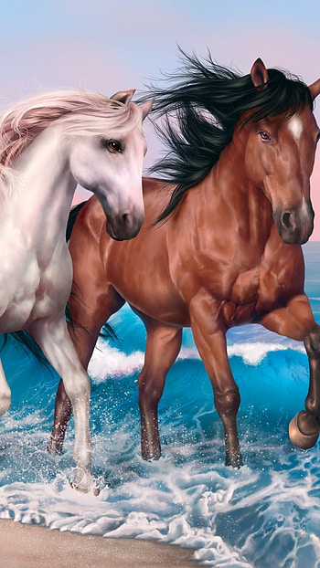 Tidal Stallions — Ocean Run, wave, Animal, horse HD phone wallpaper