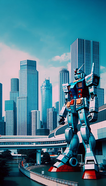 Mecha Giant Robot Cityscape, mecha, skyscraper, futuristic HD phone wallpaper