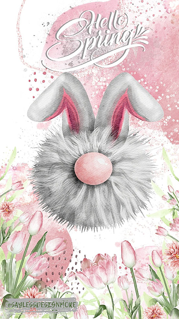 Happy Spring, bunnie, art, pink, watercolor, seasonal, easter, bunny, felizpascua, holiday HD phone wallpaper