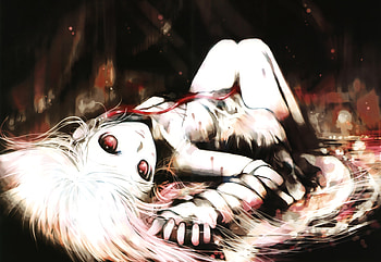 Death Metal, white, heads, cute, red eyes, beautiful, beauty, anime girl, music, kei, white hair, original, short hair HD wallpaper