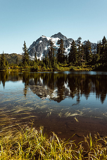 Nature, Grass, Mountains, Snow, Lake, Snow Covered, Snowbound HD phone wallpaper