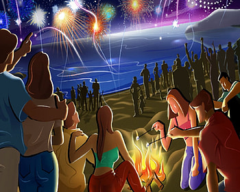Independence Day 3, Fireworks, Famliy, Party, Beach, Friends HD wallpaper
