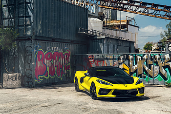 2021 Vossen Yellow And Black Corvette C8, chevrolet-corvette, corvette, cars, 2021-cars HD wallpaper