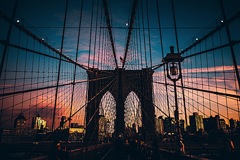 Suspension bridge, architecture, Brooklyn bridge, sunset HD wallpaper
