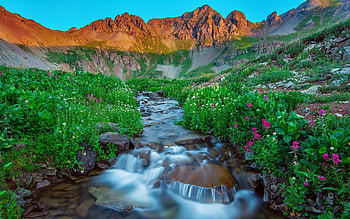 Colorado Mountains in Summer, river, plants, sky, rocks, usa HD wallpaper