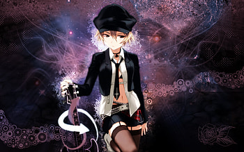 Badgirl, black, guitar, cute, dress, abstract, short hair, blonde hair, hat, female, sexy, music instrucment, hot, girl, dark, tie, anime girl, anime, belt HD wallpaper