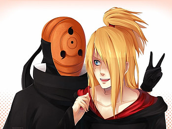 akatsuki, masc, blue eyes, deidara, tobi, cap, yelow hair HD wallpaper