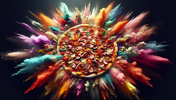Explosive Meat Lovers Pizza, meat lovers pizza, pizza, colorful, explosion HD wallpaper