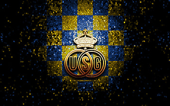 Royale Union SG, glitter logo, Jupiler Pro League, yellow blue checkered background, soccer, belgian football club, Royale Union Saint-Gilloise logo, mosaic art, football, Royale Union Saint-Gilloise FC HD wallpaper