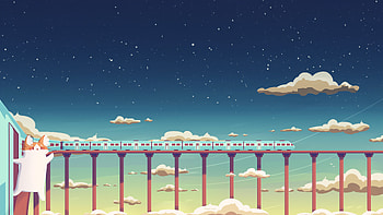 Cat Journey , cat, train, minimalism, minimalist, artist, artwork, digital-art HD wallpaper