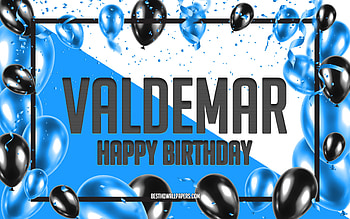 Happy Birtay Valdemar, Birtay Balloons Background, Valdemar, with names, Valdemar Happy Birtay, Blue Balloons Birtay Background, Valdemar Birtay HD wallpaper