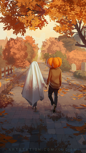 Halloween Pumpkinhead Autumn Stroll, holiday, halloween HD phone wallpaper