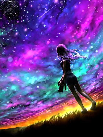 Art, Night, Starry Sky, Girl, grapher HD phone wallpaper