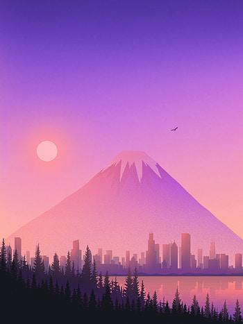 Vector, Art, City, Building, Fir, Spruce, Volcano HD phone wallpaper