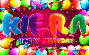 Happy Birtay Kiera, , colorful balloon frame, Kiera name, purple background, Kiera Happy Birtay, Kiera Birtay, popular american female names, Birtay concept, Kiera HD wallpaper